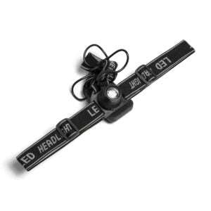 180 lumen dimmable and focusable LED headlamp with adjustable floodlight and spotlight modes, powered by 3 AAA batteries with balanced weight distribution, suitable for hiking and camping.