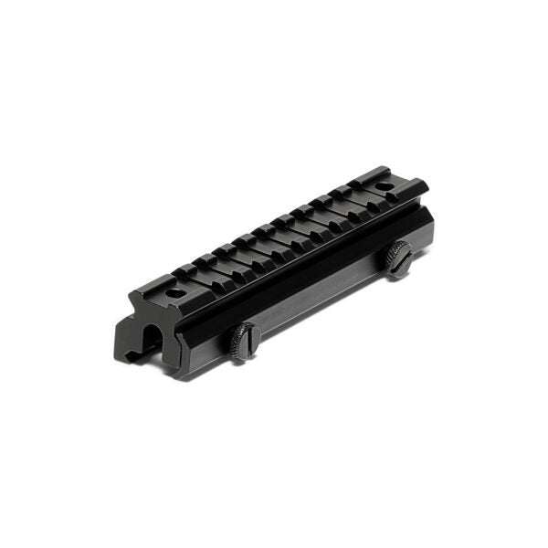 Mount 1010-AR Riser in matte black aluminum for extra optic clearance with 1913 Picatinny rail and iron sight channel.