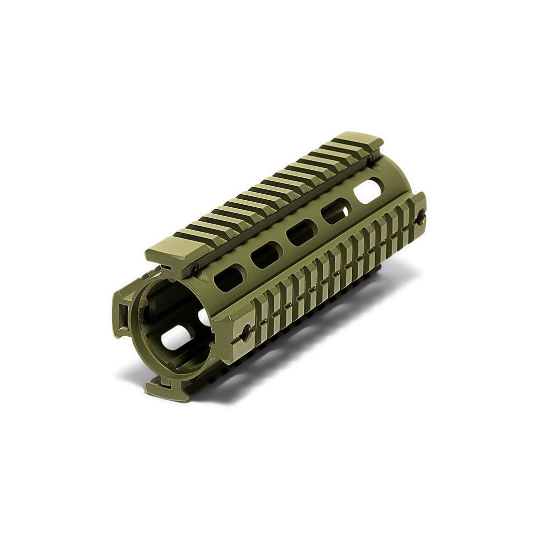 Osprey 2-piece carbine-length quad rail handguard with lightweight aluminum Picatinny rails for mounting rifle accessories