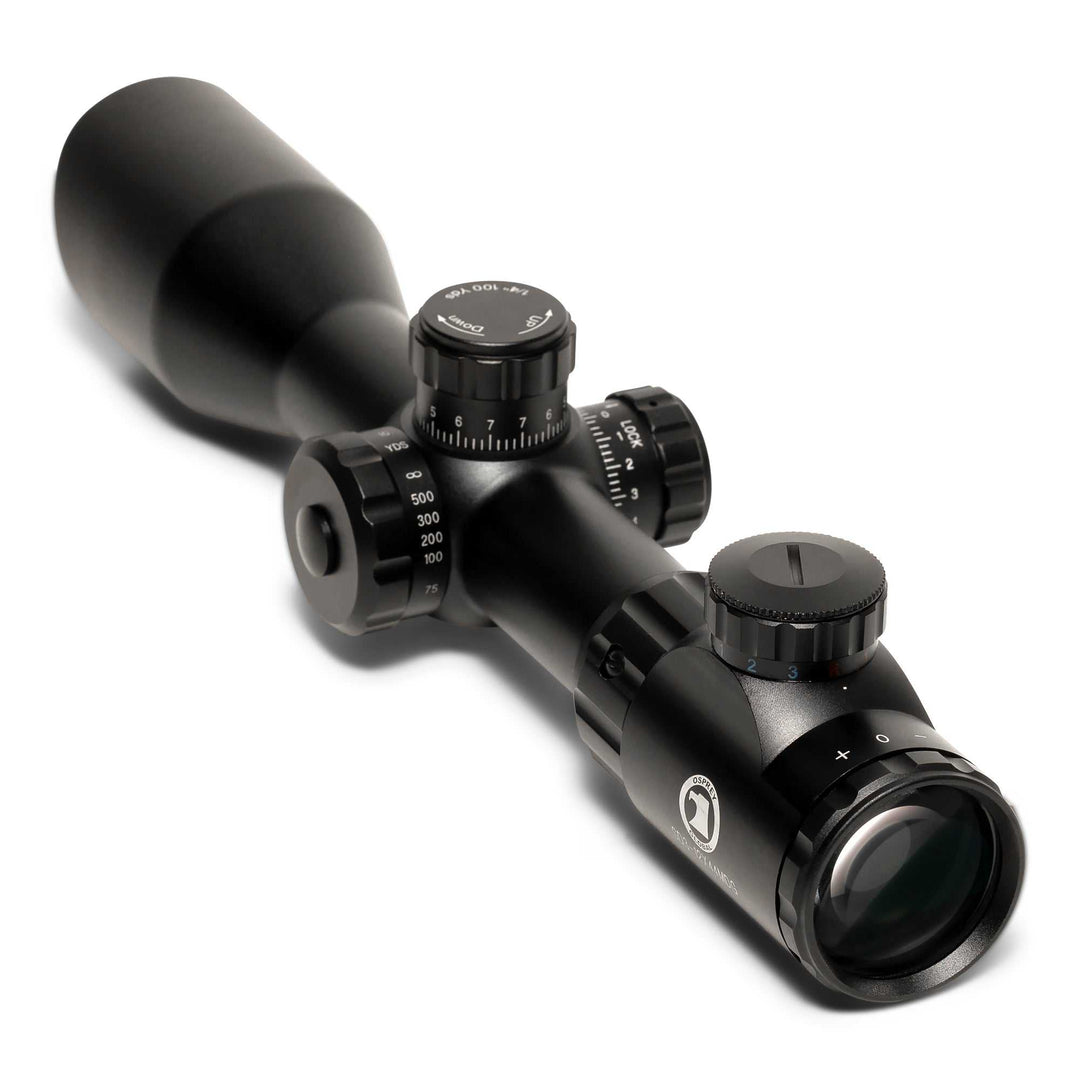 Osprey Standard 3-12x44MDG illuminated Mil-Dot rifle scope with locking target turrets