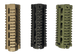 Set of three Osprey carbine length quad rails in tan, black, and olive green with numbered slots for mounting accessories