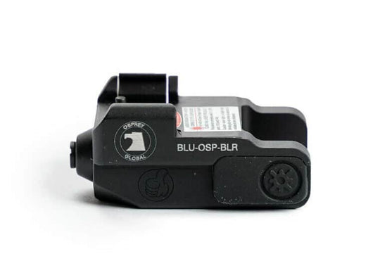 Compact Mini Rail Blue Laser for pistols, lightweight aluminum alloy, sleek matte black design.