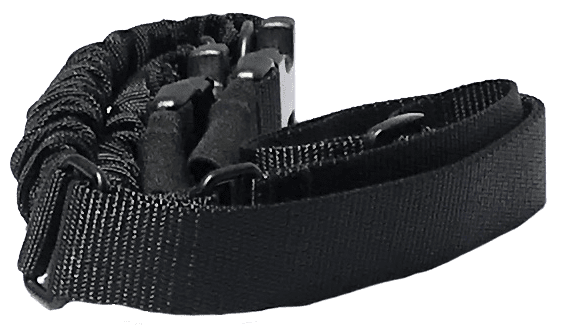 Black tactical weapon sling with quick release clips and elastic bungee for one or
